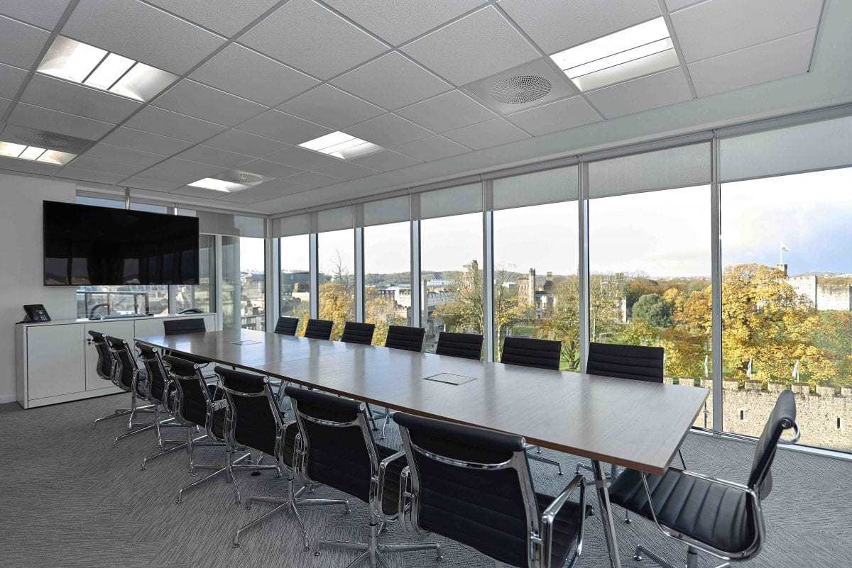 Board Room with glass windows and television