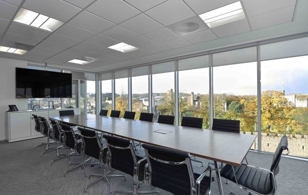 Board Room with glass windows and television