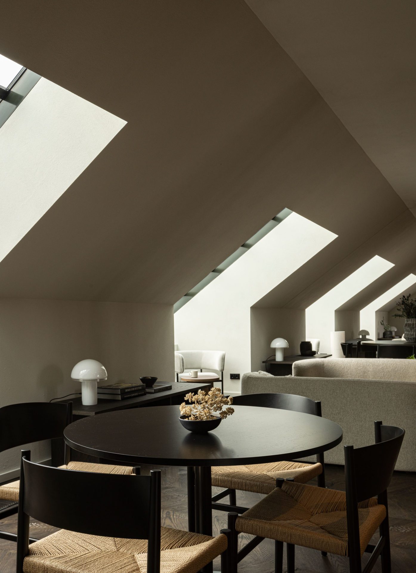 Seating areas under skylight windows